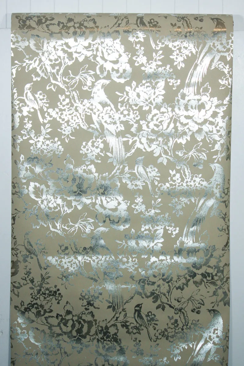 1970s Floral Mylar Vintage Wallpaper