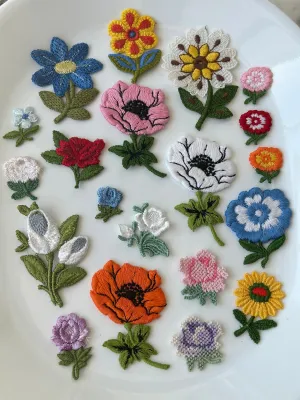 20 styles collection vintage appliqués gorgeous rose daisy poppies flowers cotton embroidered retro sewing quilting decoration sets #44