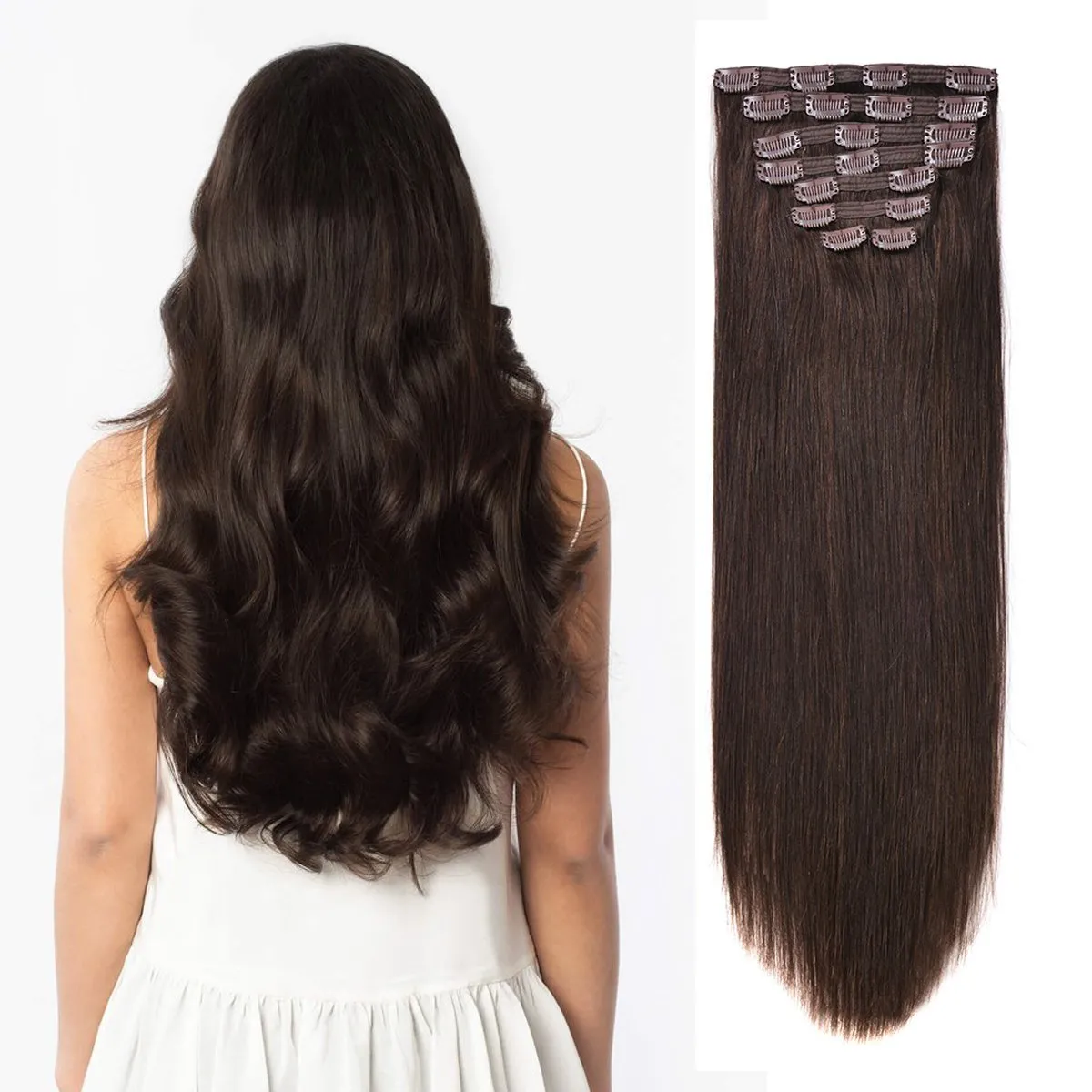 20" Straight Natural Human Hair Extensions Clip in 140g