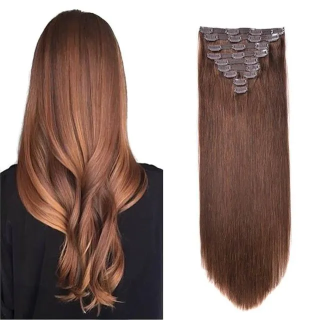 20" Straight Natural Human Hair Extensions Clip in 140g