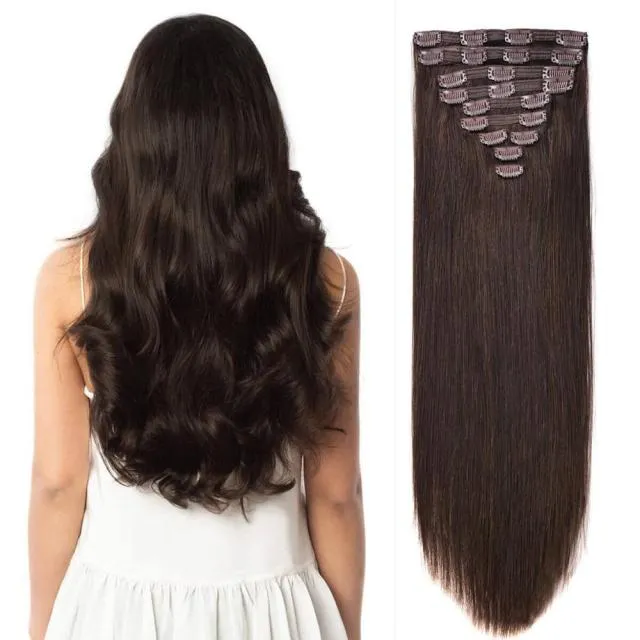 20" Straight Natural Human Hair Extensions Clip in 140g