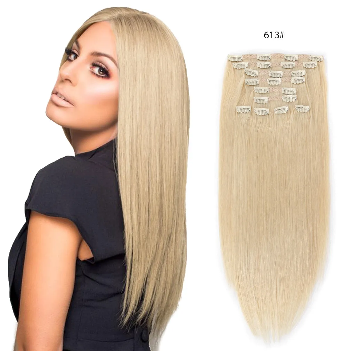 20" Straight Natural Human Hair Extensions Clip in 140g