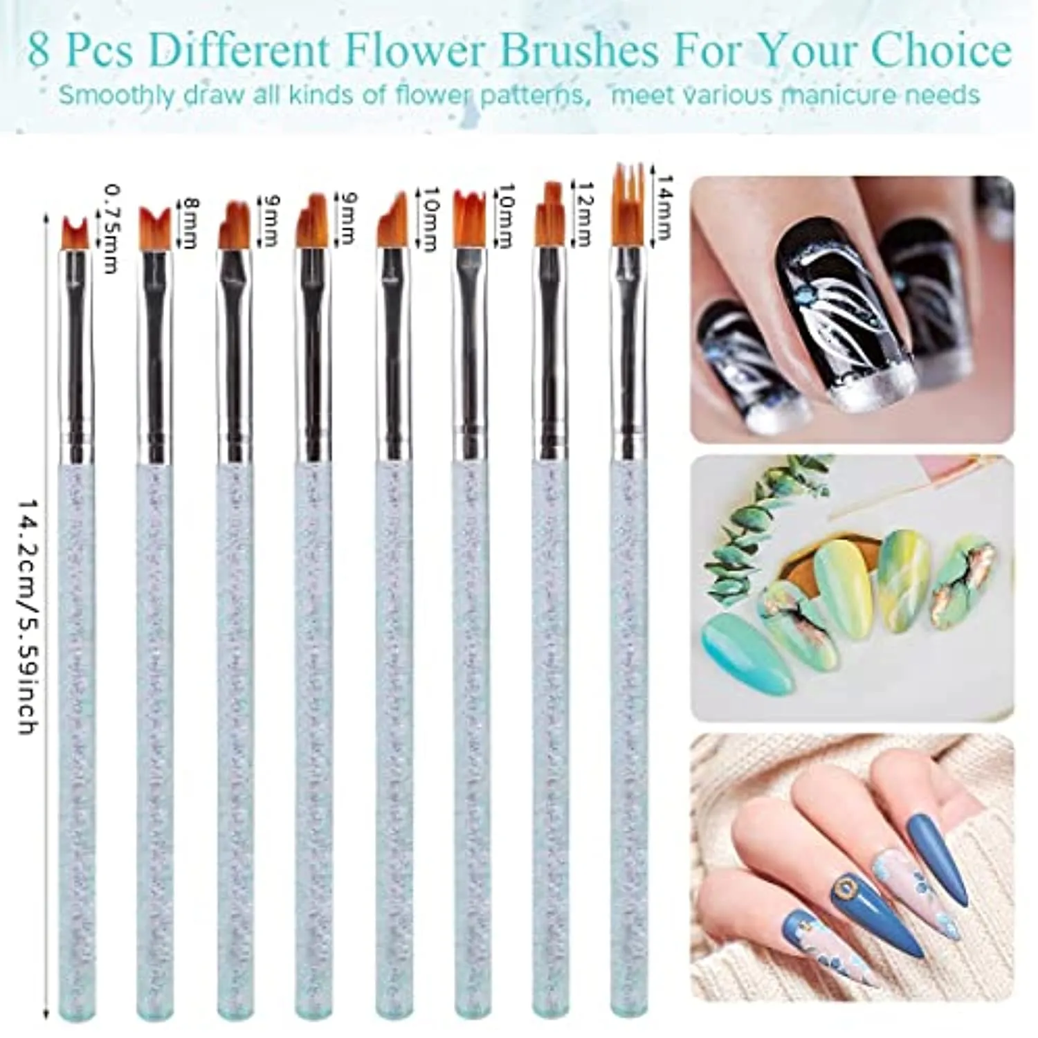 21Pcs Acrylic Nail Brush Set - UV Gel Nail Art Brushes - 3D Nail Liner Extension Brushes Flower Drawing Brush Double Ended Dotting Nail Art Polish Pen for DIY Nail Salon Nail Art Design Tool
