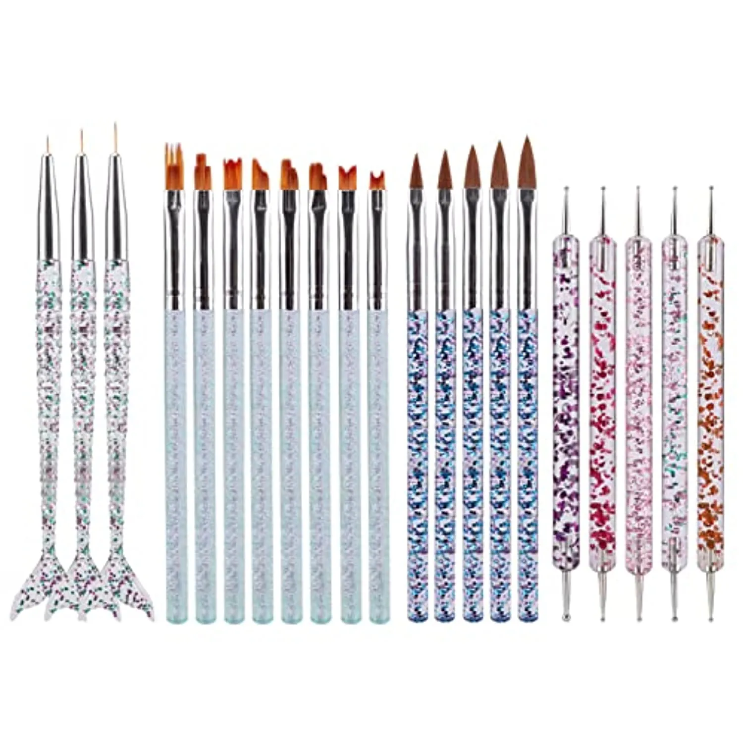 21Pcs Acrylic Nail Brush Set - UV Gel Nail Art Brushes - 3D Nail Liner Extension Brushes Flower Drawing Brush Double Ended Dotting Nail Art Polish Pen for DIY Nail Salon Nail Art Design Tool