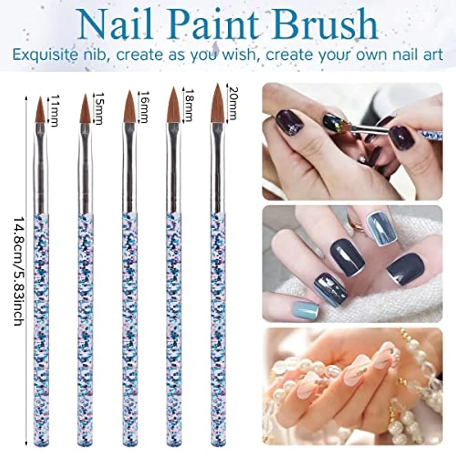 21Pcs Acrylic Nail Brush Set - UV Gel Nail Art Brushes - 3D Nail Liner Extension Brushes Flower Drawing Brush Double Ended Dotting Nail Art Polish Pen for DIY Nail Salon Nail Art Design Tool