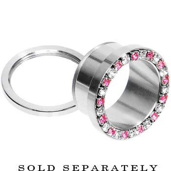 26mm Stainless Steel Pink Clear Gem Screw Fit Tunnel