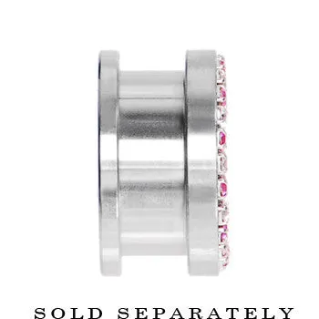 26mm Stainless Steel Pink Clear Gem Screw Fit Tunnel