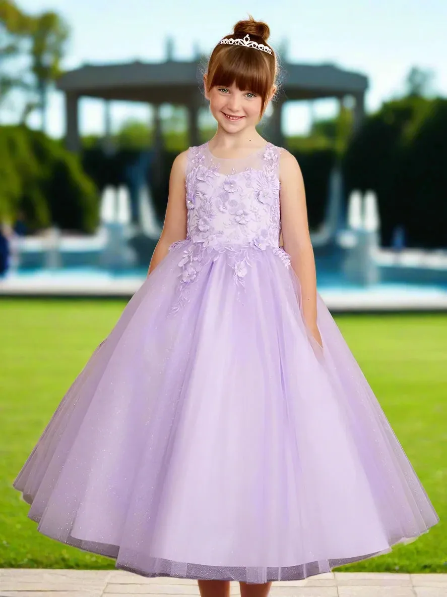 3D Flower Lace Glitter Tulle Floor Length Dress