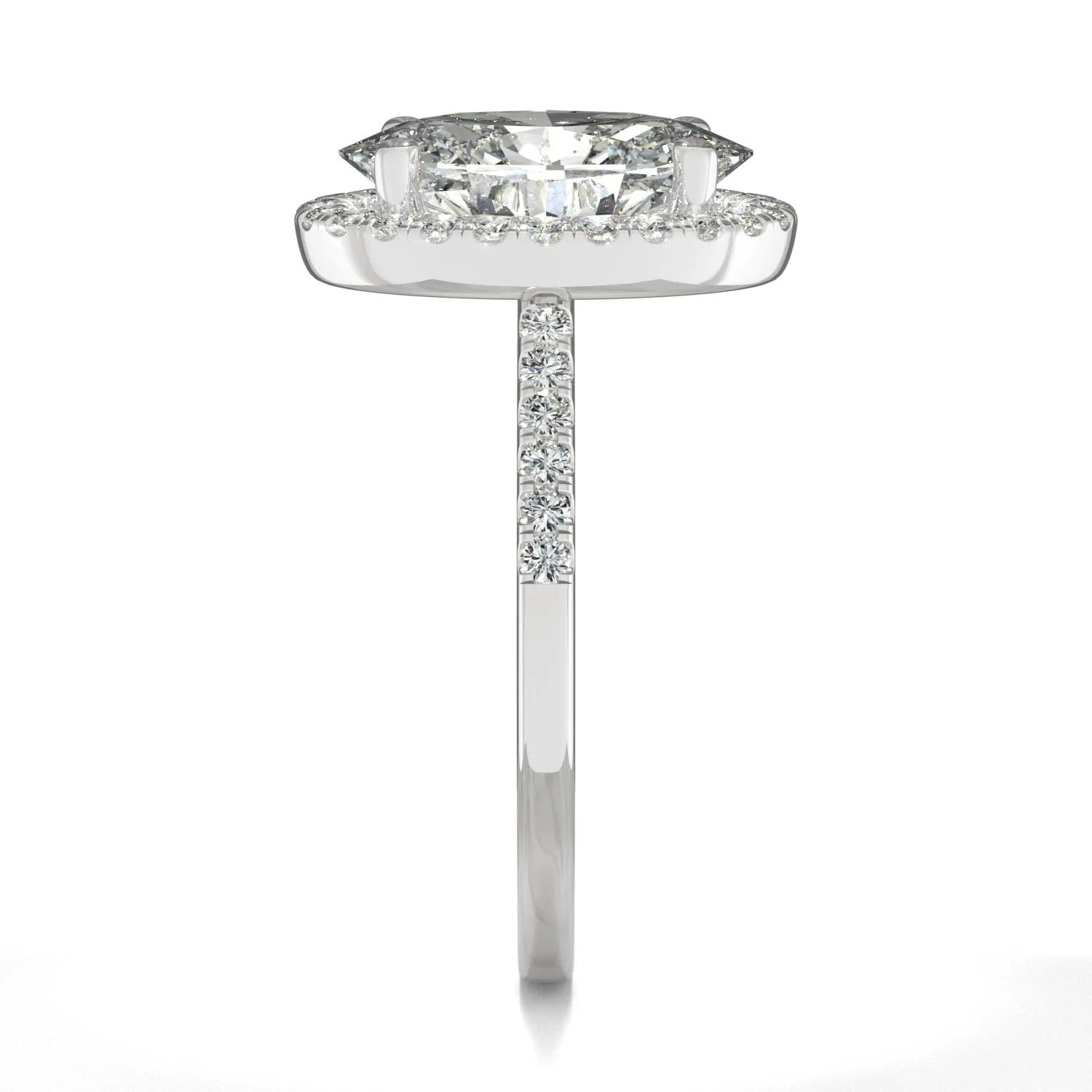 4.75 CTW DEW Elongated Oval Moissanite Halo Ring in 14K White Gold