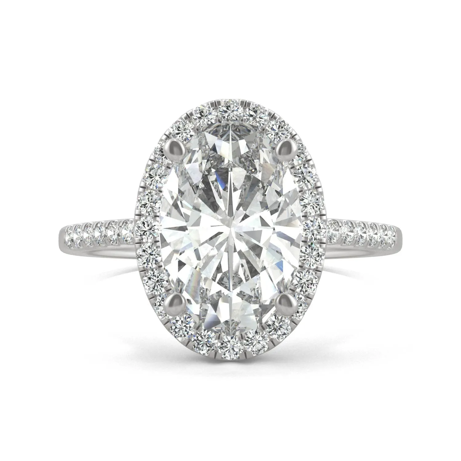 4.75 CTW DEW Elongated Oval Moissanite Halo Ring in 14K White Gold