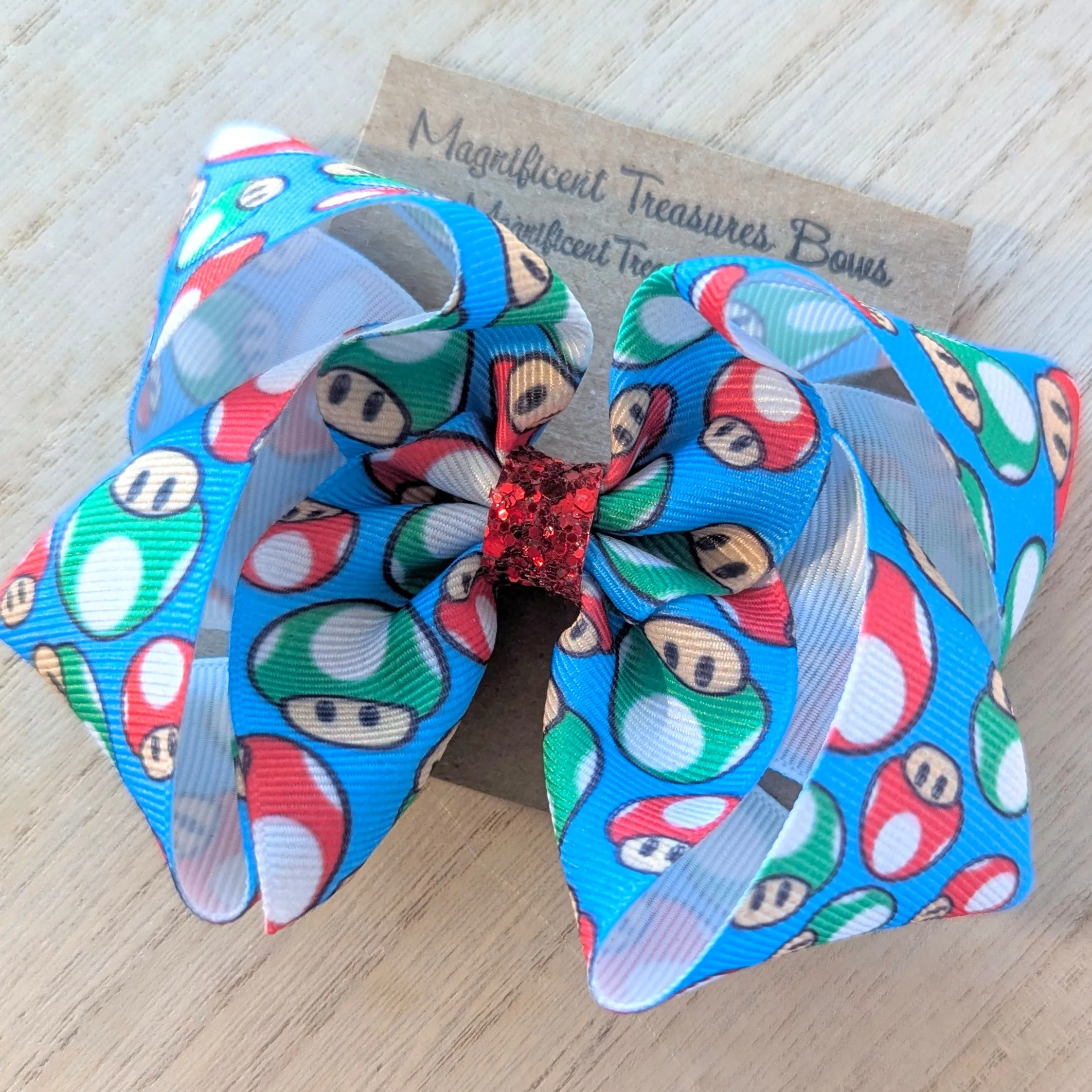 4" Mario Mushroom Ribbon Hair Bow