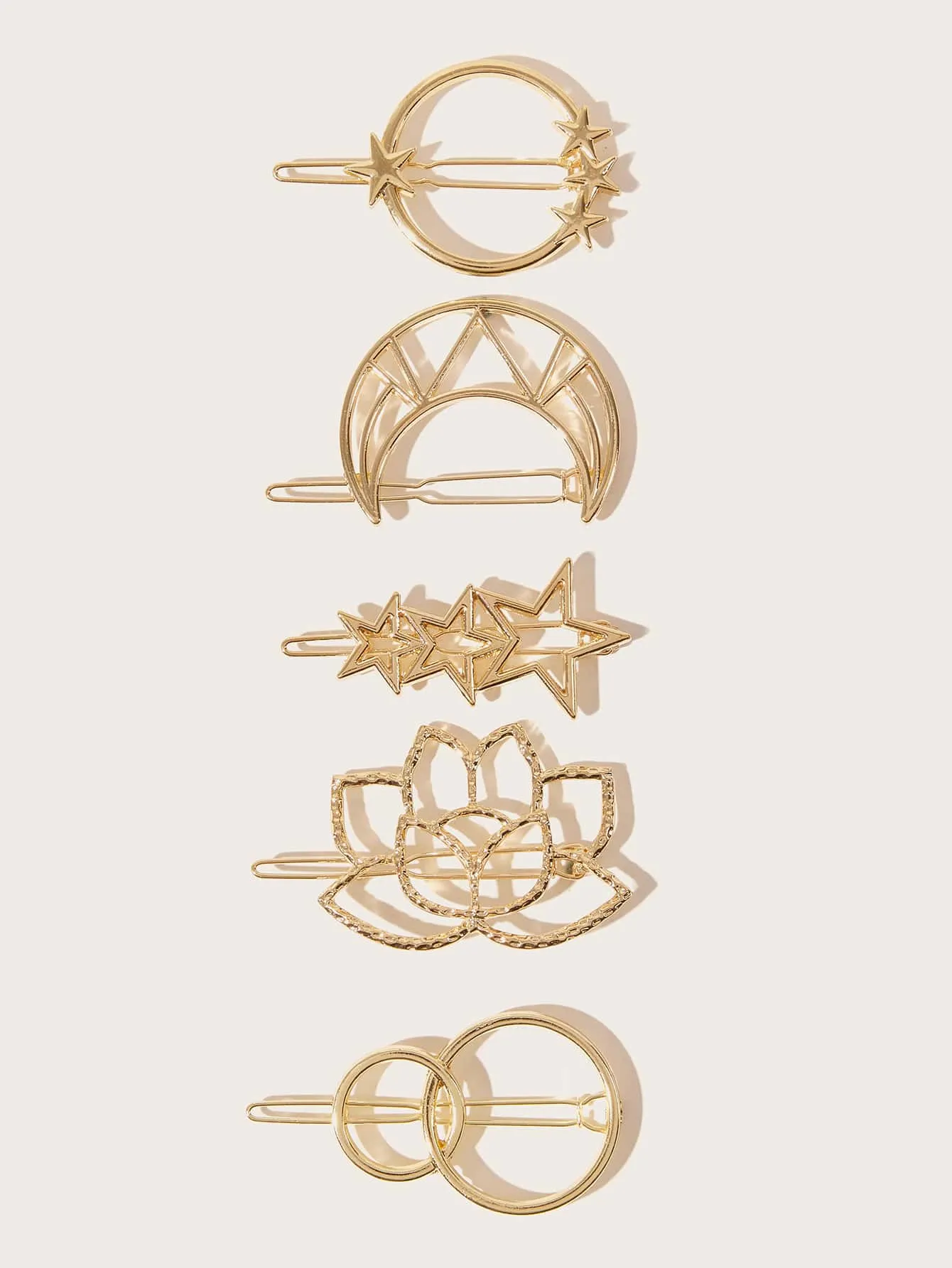 5pcs Lotus & Star Decor Hair Clip - Gold