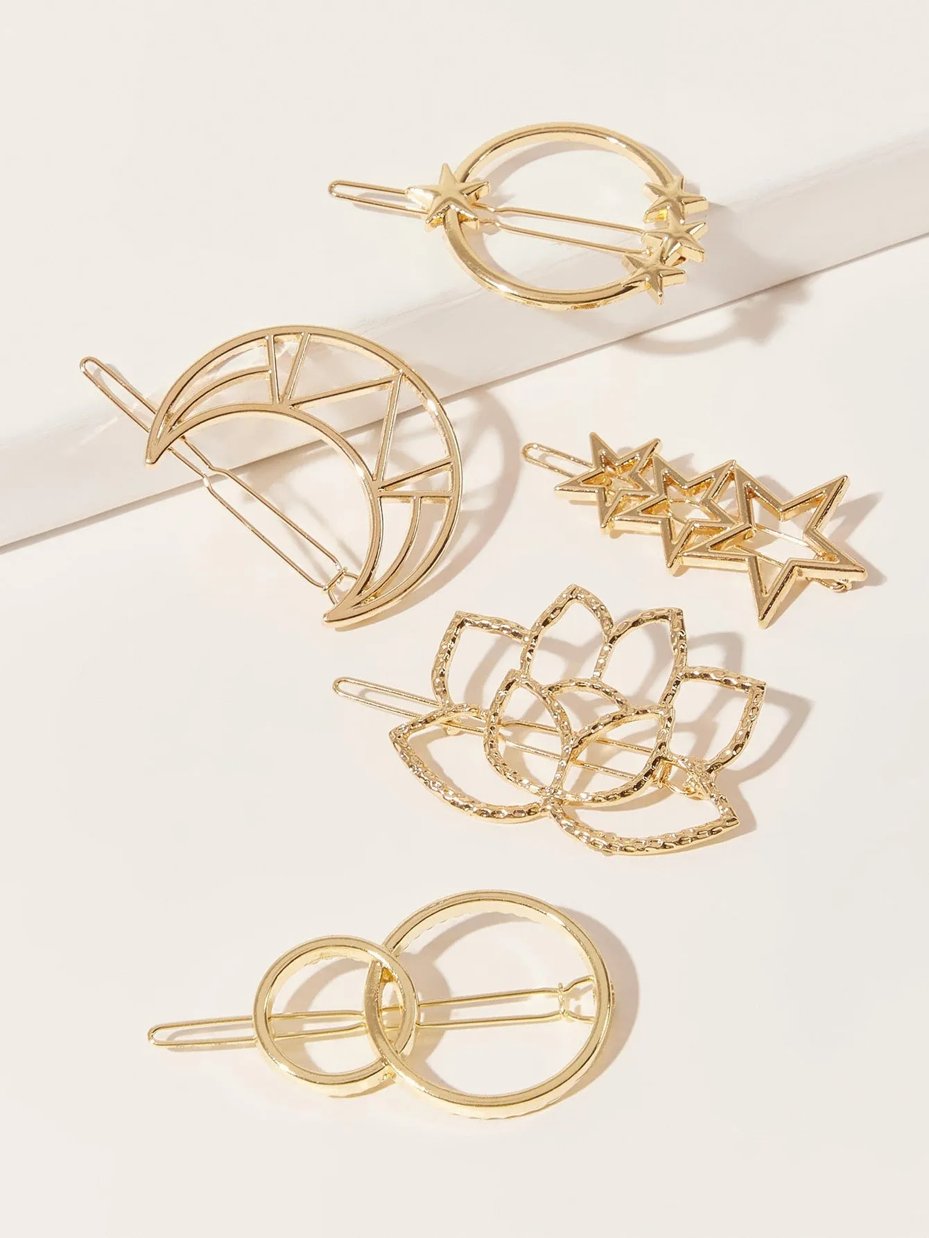5pcs Lotus & Star Decor Hair Clip - Gold