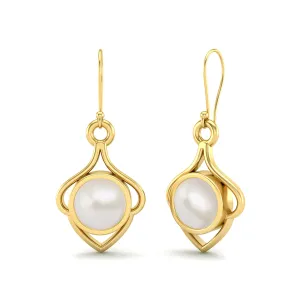 6MM Round Pearl 9k Yellow Gold Wire Dainty Earrings For Women