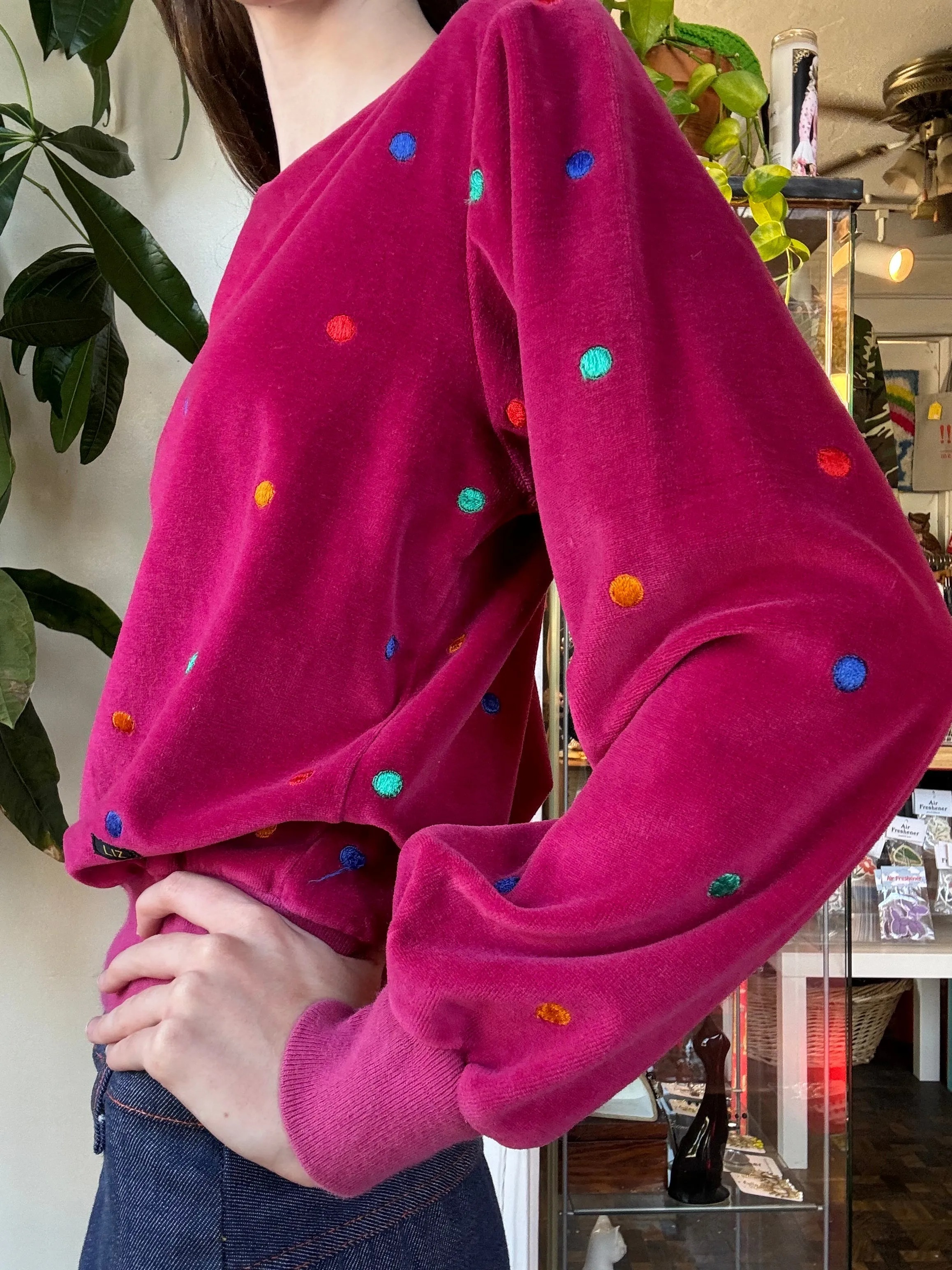 70s/80s Lix Claiborne Polka dot velour top - Union made