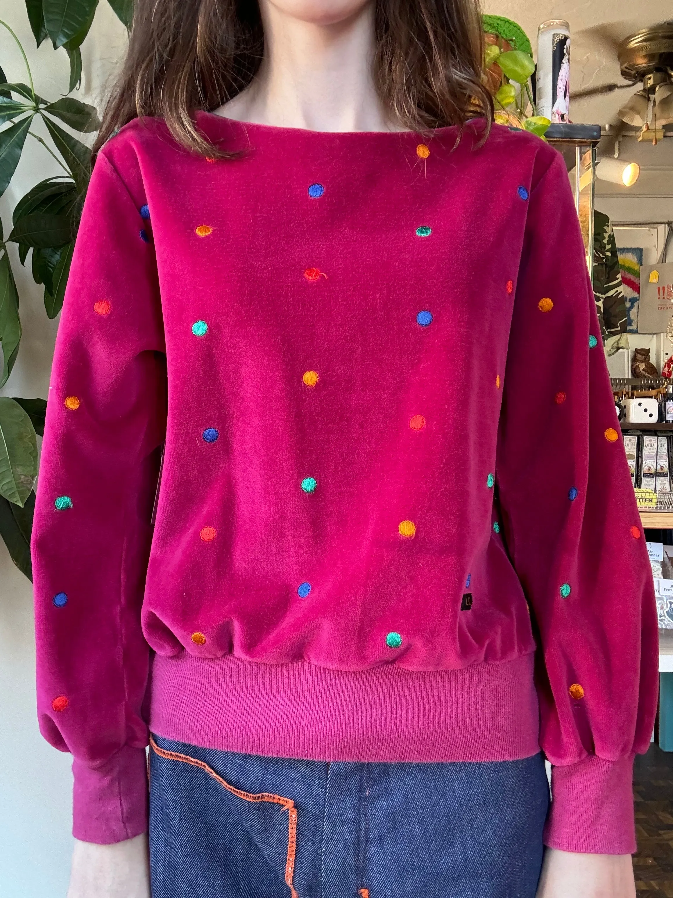 70s/80s Lix Claiborne Polka dot velour top - Union made