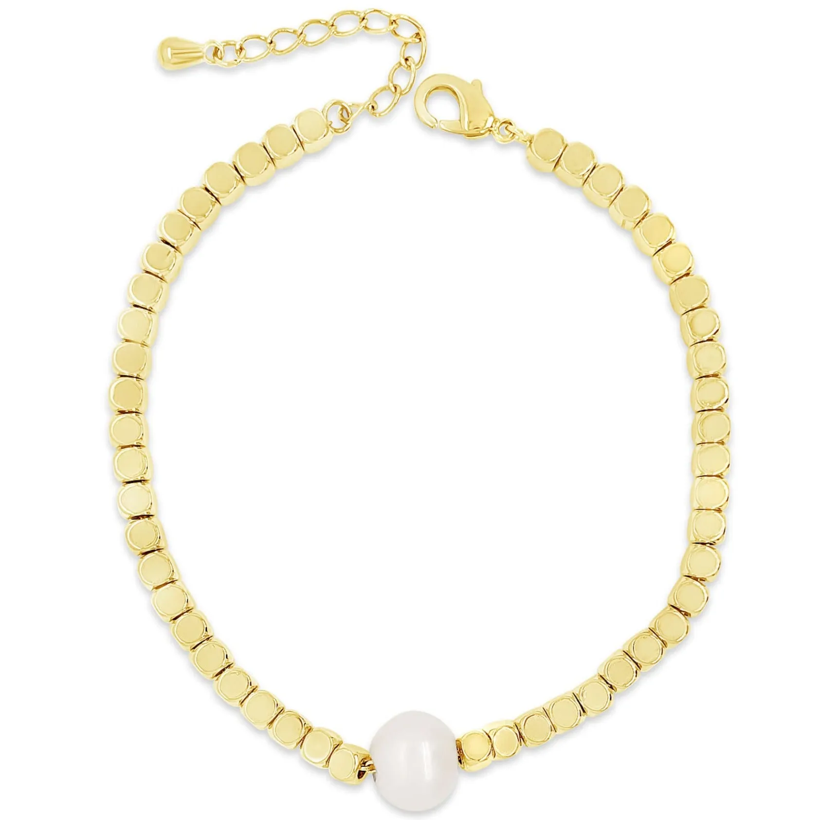 Absolute Gold & Pearl Dainty Cube Bracelet