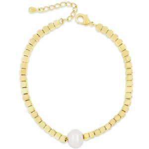 Absolute Gold & Pearl Dainty Cube Bracelet