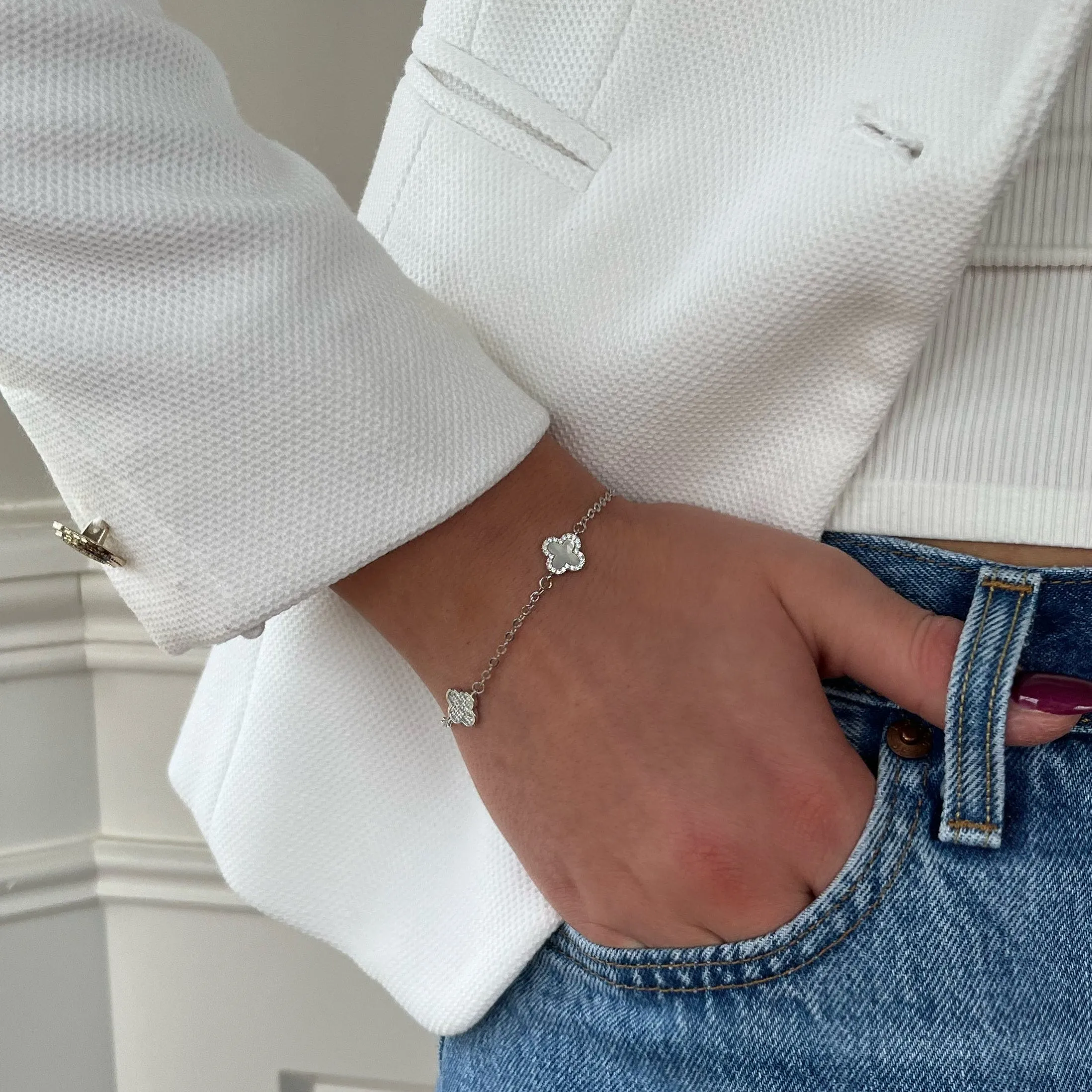 Absolute Silver Clover Bracelet - Mother Of Pearl