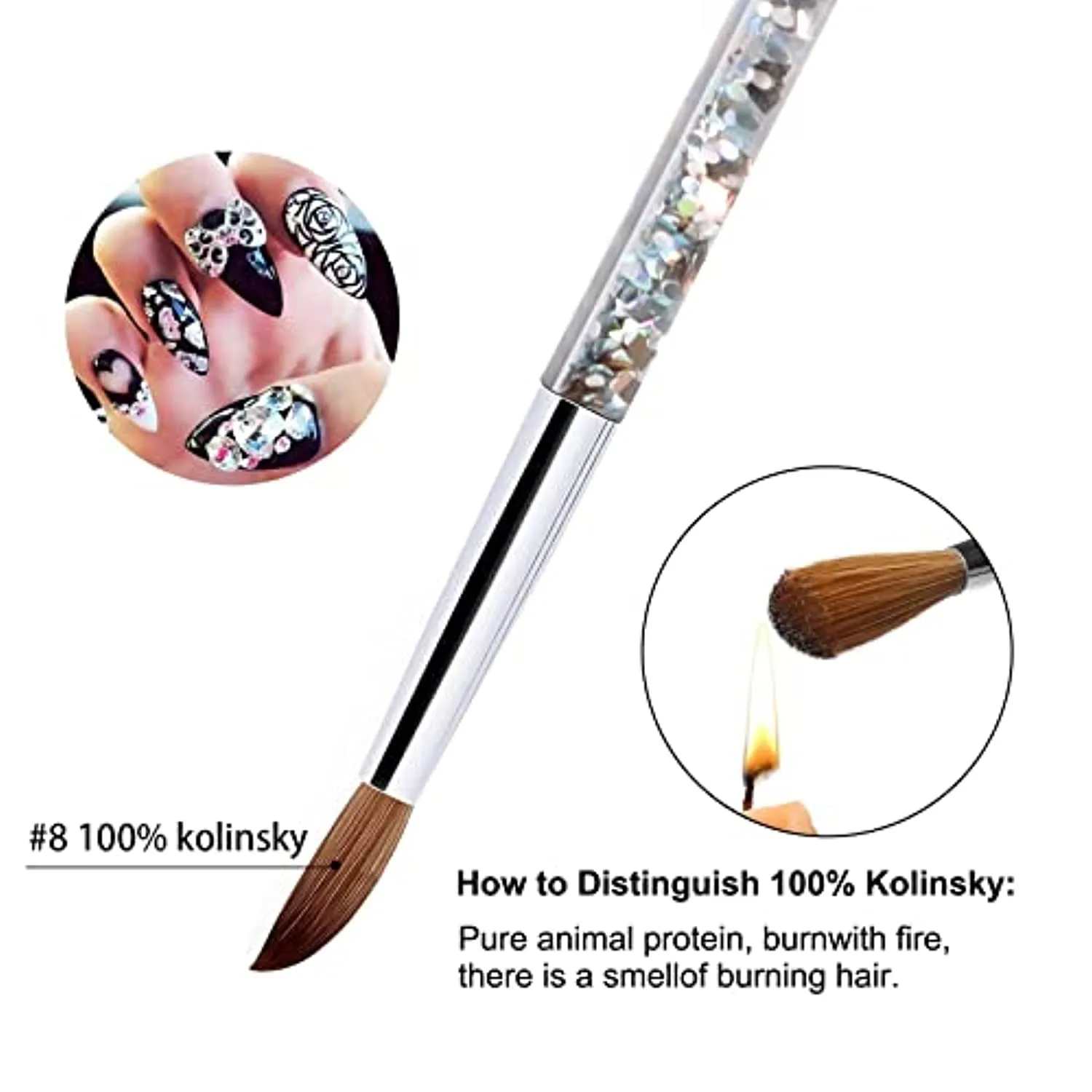 Acrylic Nail Brush - CHIVENIDO #Size 8 Kolinsky Acrylic Nail Brushes for Acrylic Application, Christmas Sable Professional Acrylic Nail Art Brush with Liquid Glitter Handle