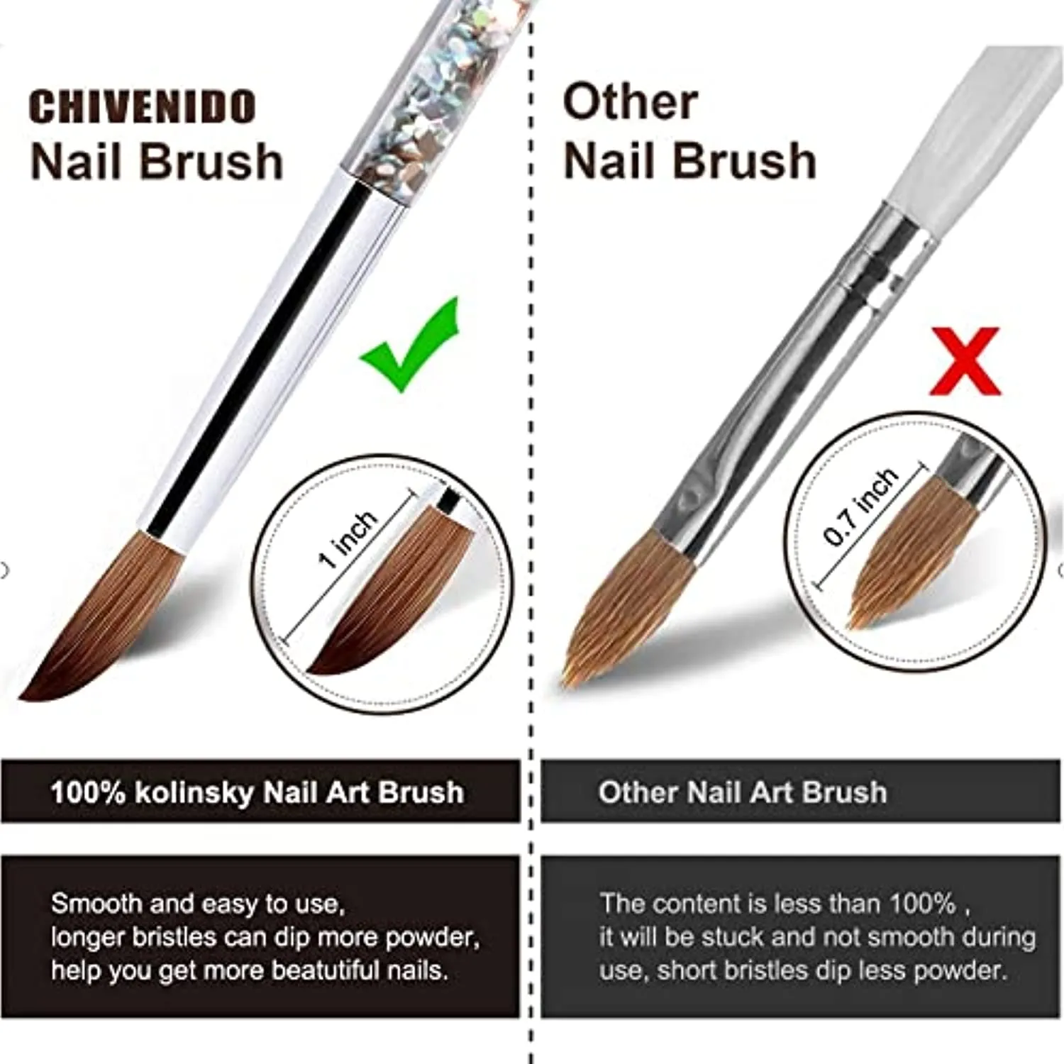 Acrylic Nail Brush - CHIVENIDO #Size 8 Kolinsky Acrylic Nail Brushes for Acrylic Application, Christmas Sable Professional Acrylic Nail Art Brush with Liquid Glitter Handle