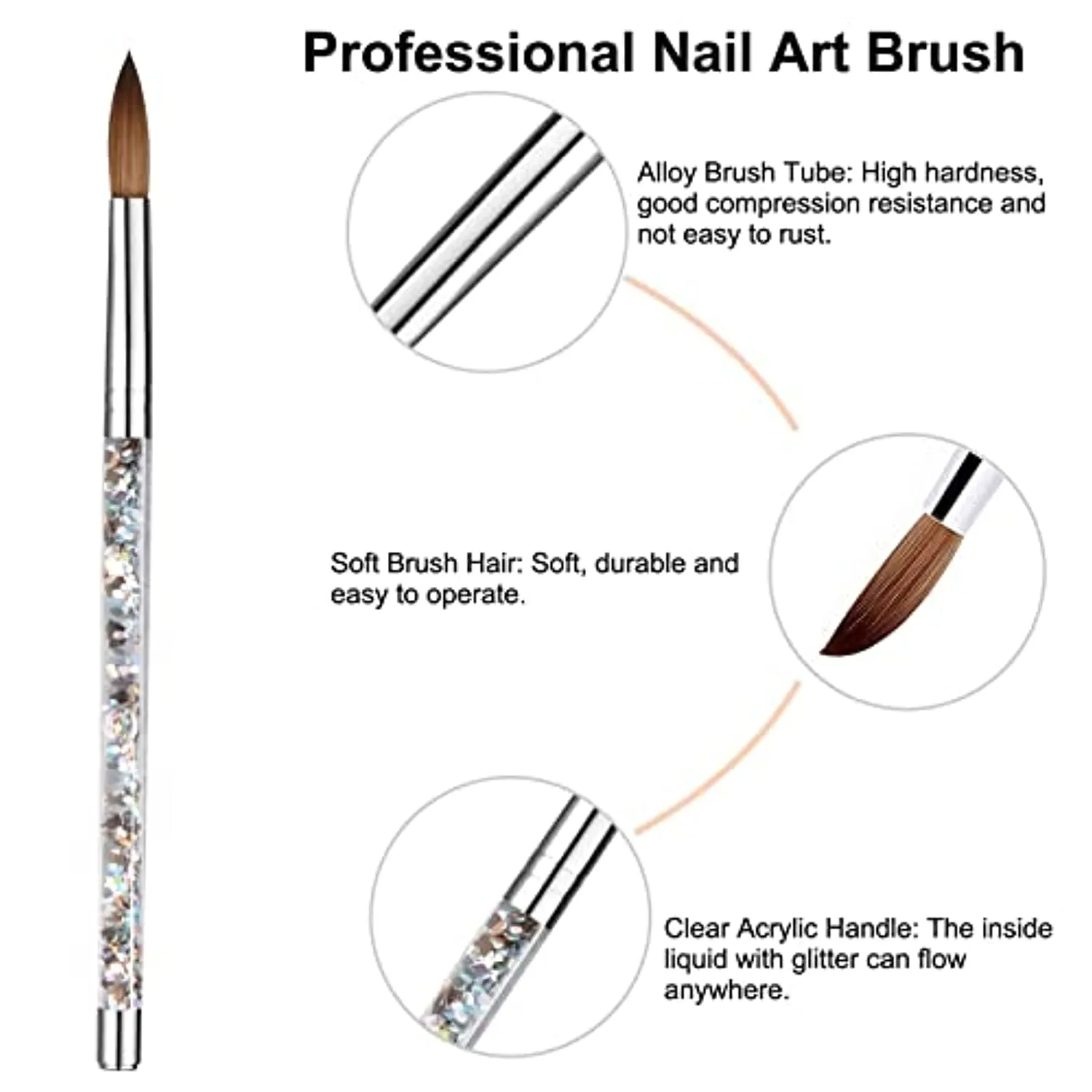 Acrylic Nail Brush - CHIVENIDO #Size 8 Kolinsky Acrylic Nail Brushes for Acrylic Application, Christmas Sable Professional Acrylic Nail Art Brush with Liquid Glitter Handle