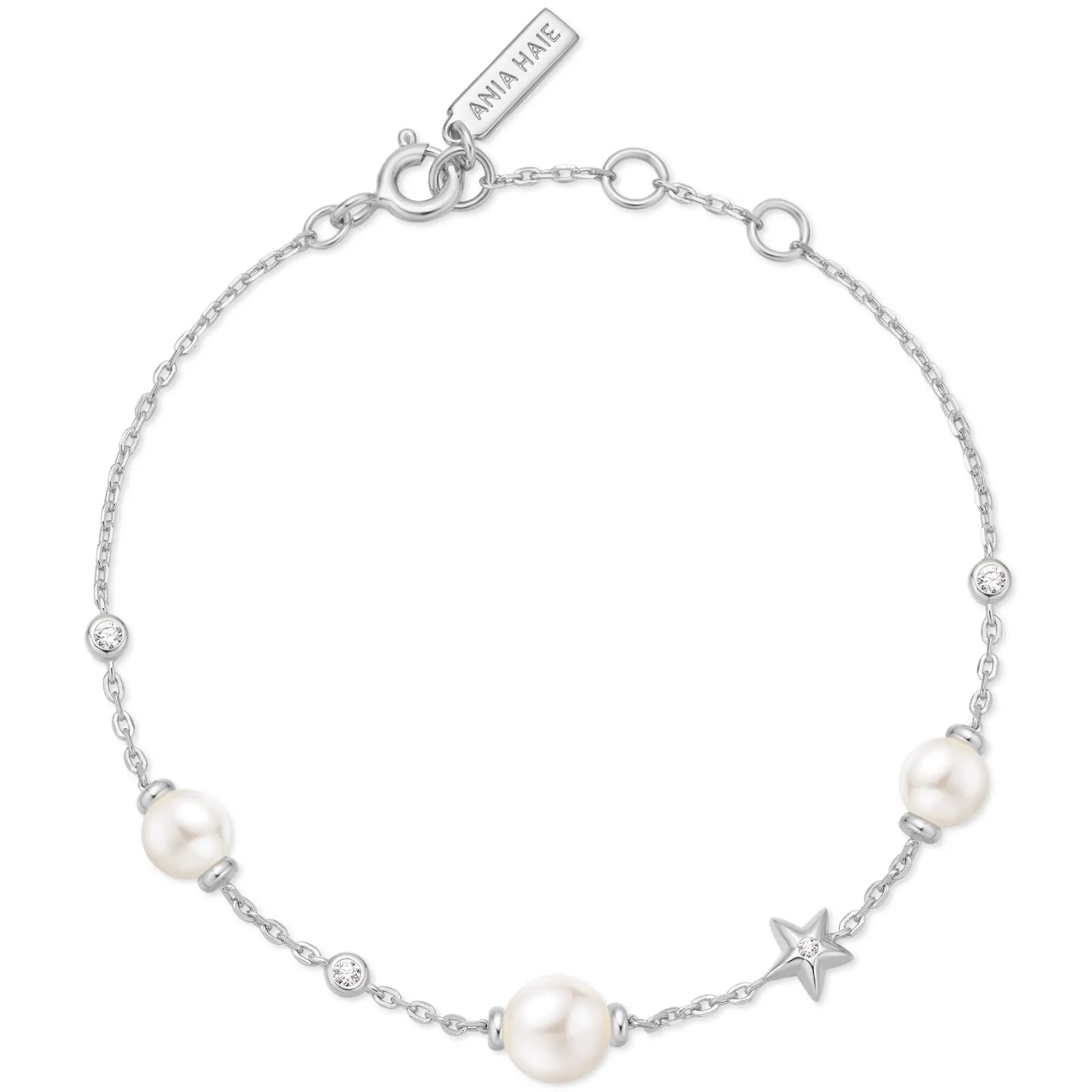 Ania Haie Miss Dainty Silver Pearl & Star Station Bracelet