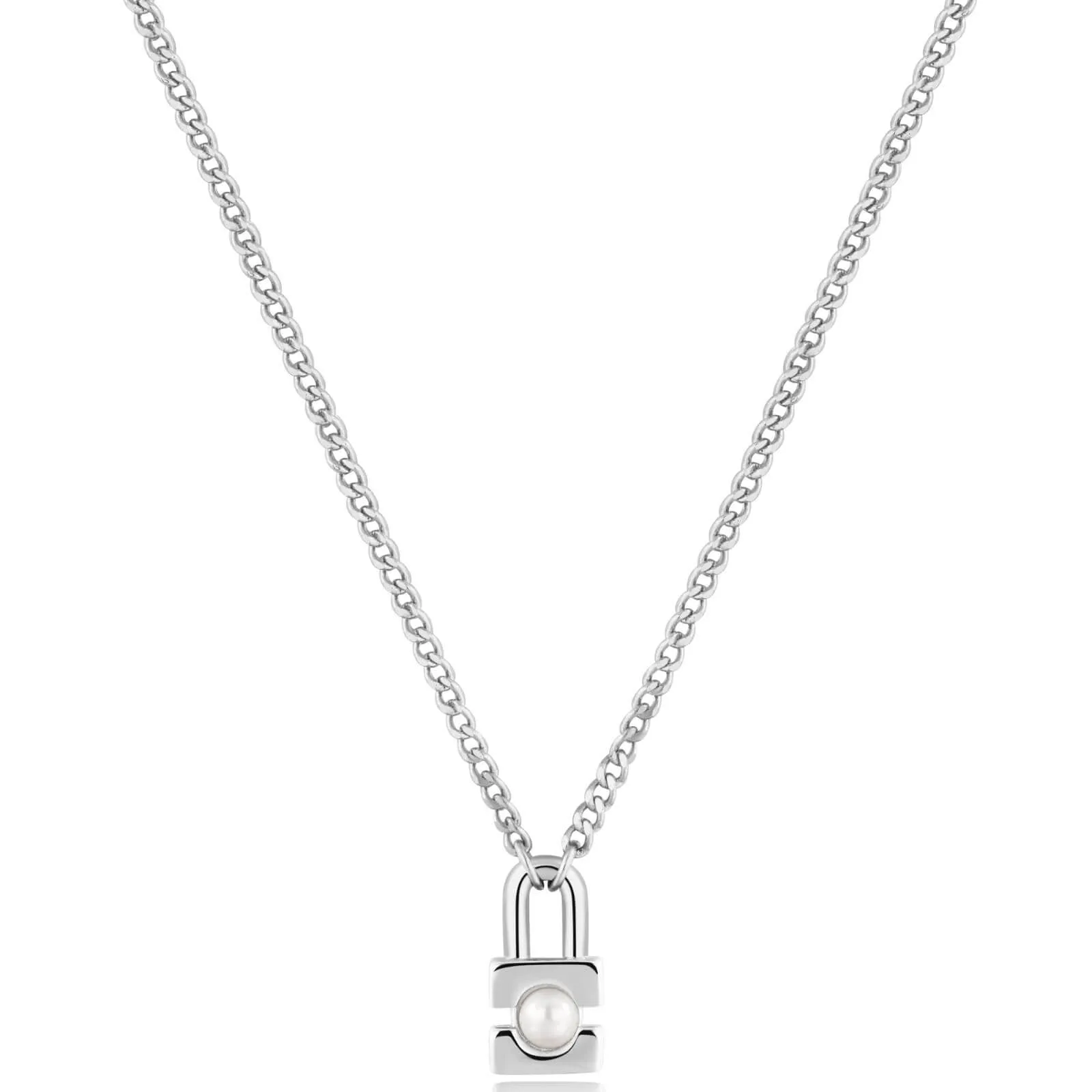 Ania Haie Modern Muse Silver Pearl Padlock Necklace
