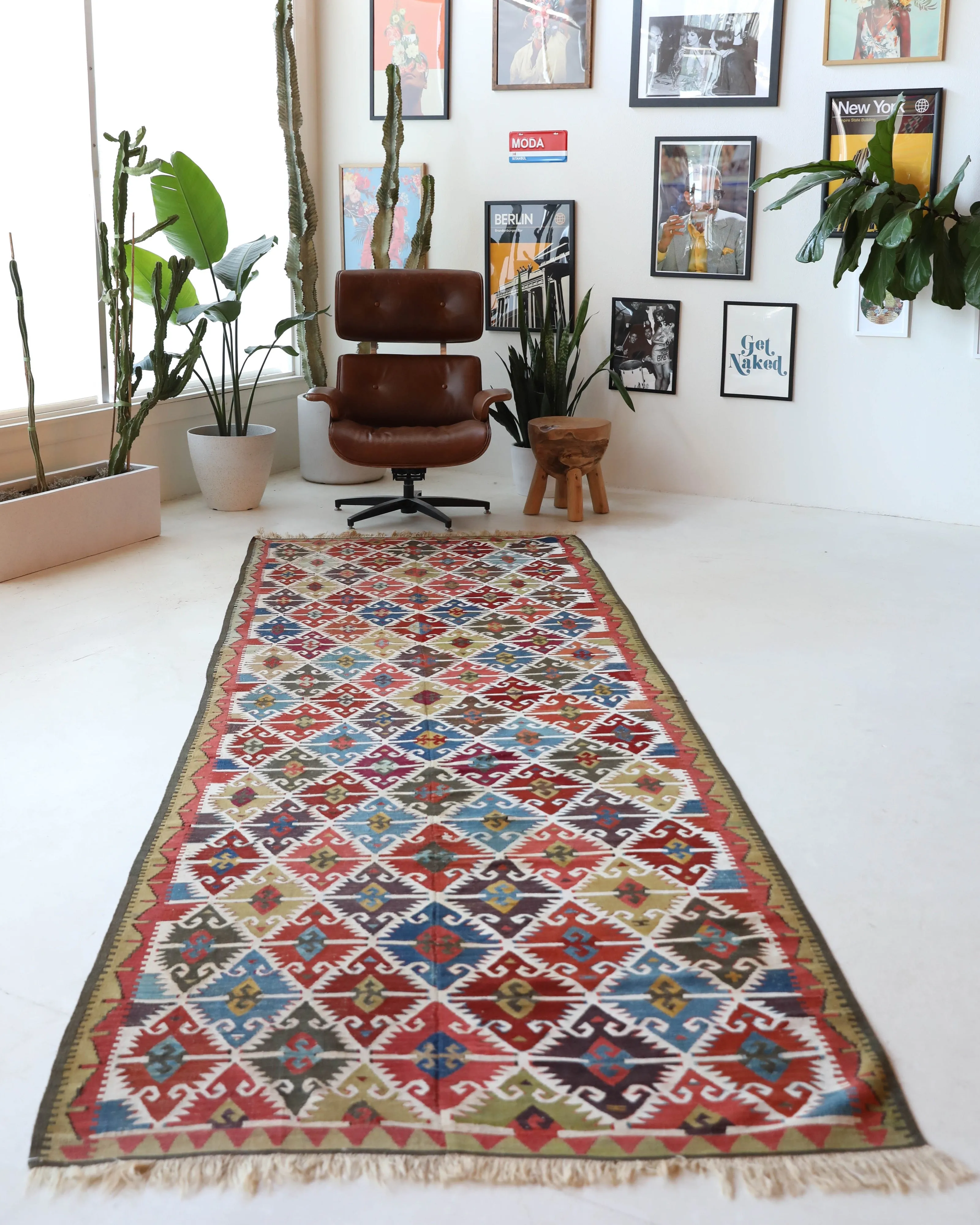 Antique Eskisehir Sivrihisar kilim runner 4'3"x13'