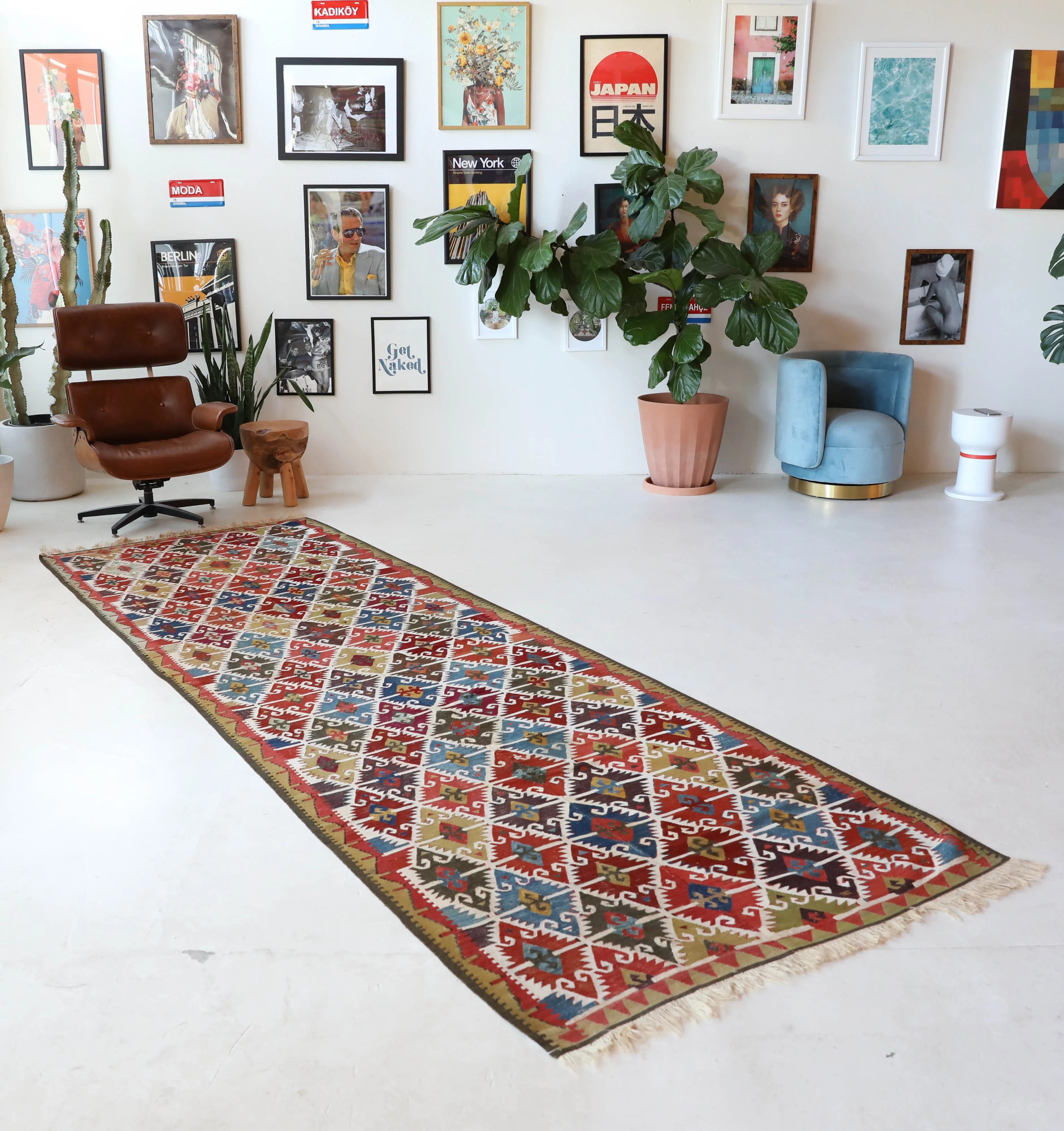 Antique Eskisehir Sivrihisar kilim runner 4'3"x13'