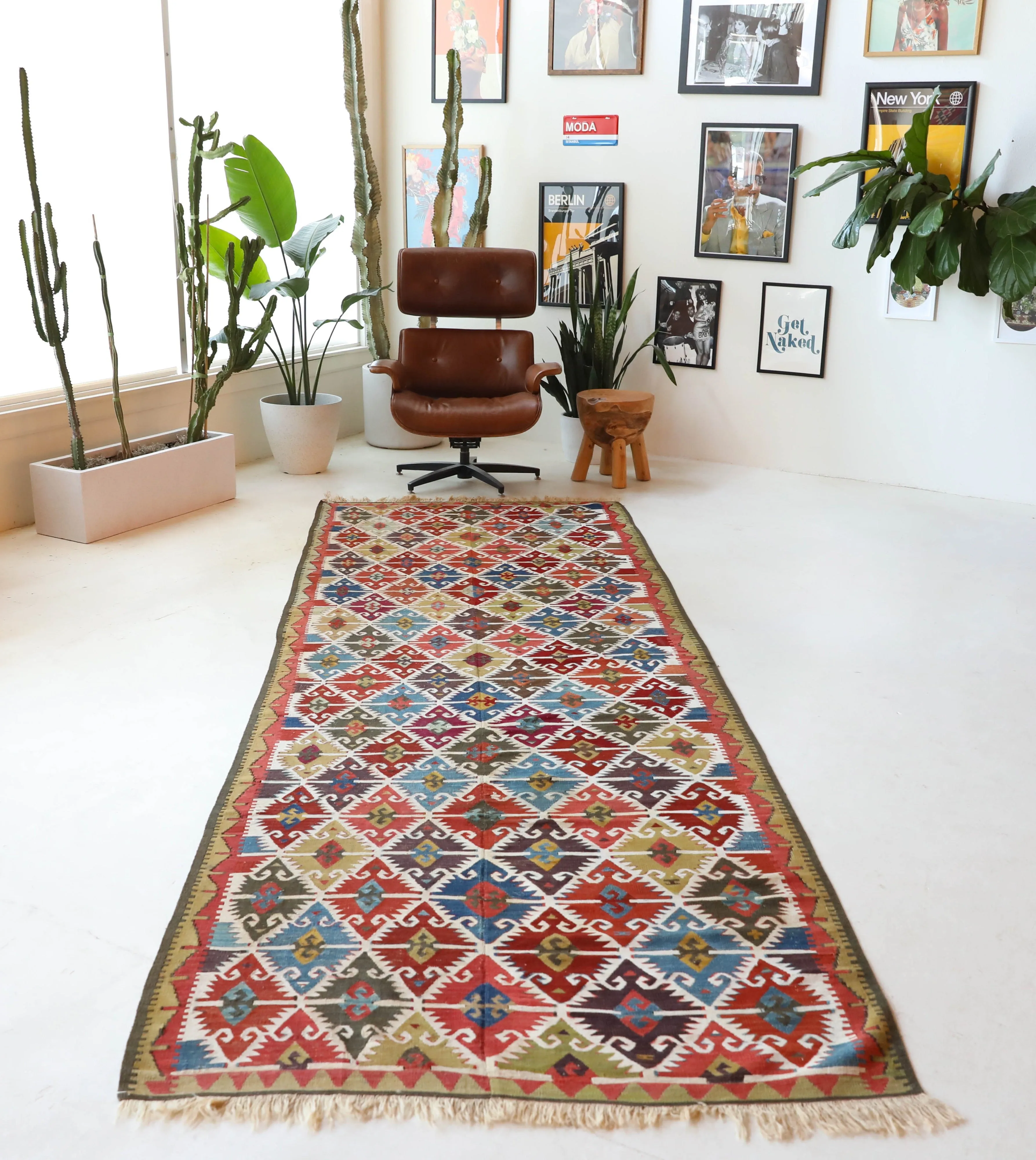 Antique Eskisehir Sivrihisar kilim runner 4'3"x13'