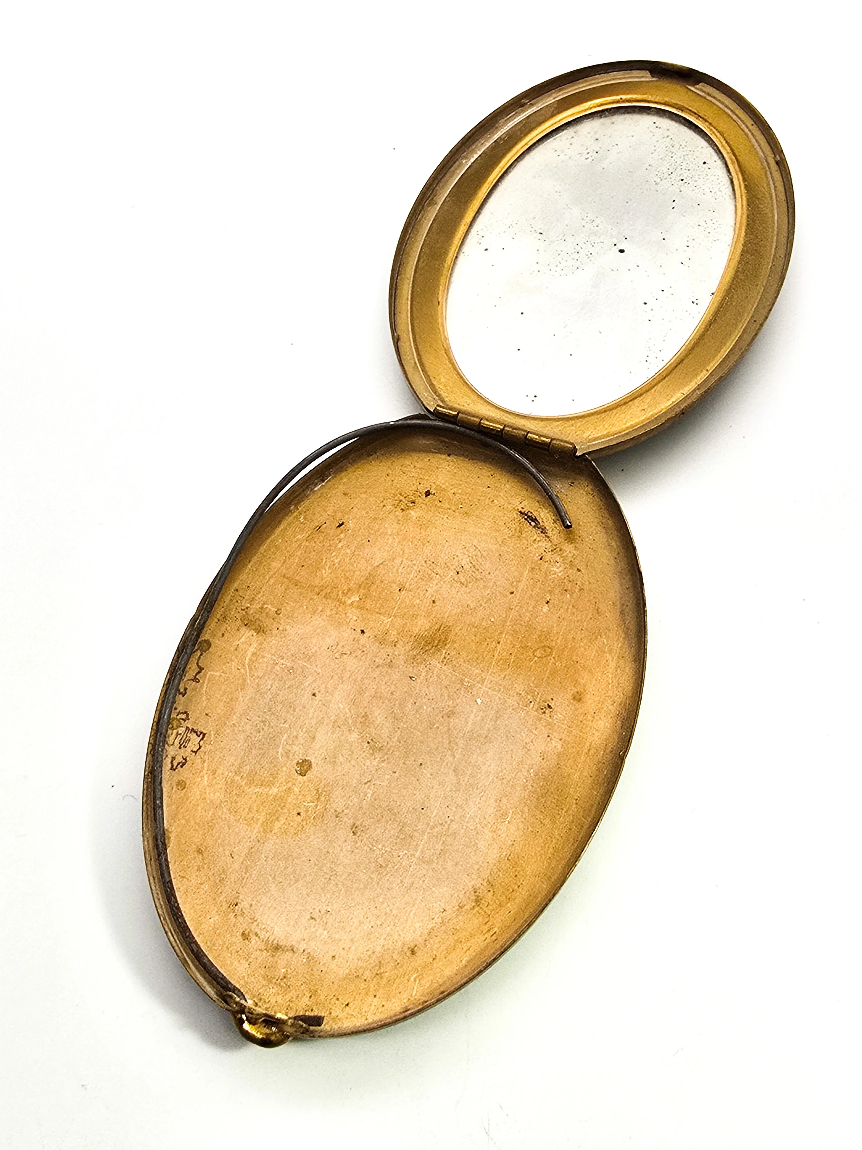Antique Mid century retro pin up rose oval compact purse mirror