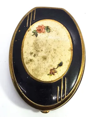 Antique Mid century retro pin up rose oval compact purse mirror
