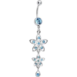 Aqua Gem Duet Flowers Belly Ring