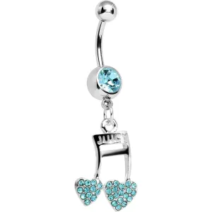 Aqua Gem Paved Music Note Hearts Dangle Belly Ring
