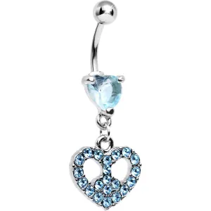 Aqua Gem Peace Sign Heart Belly Ring