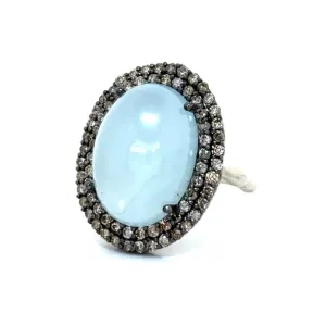 Aqua statement pave diamond silver ring