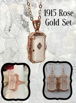 Art Deco Jewelry Set, Rose Gold over Sterling Silver, 1915's Era Vintage Style Jewelry #S232