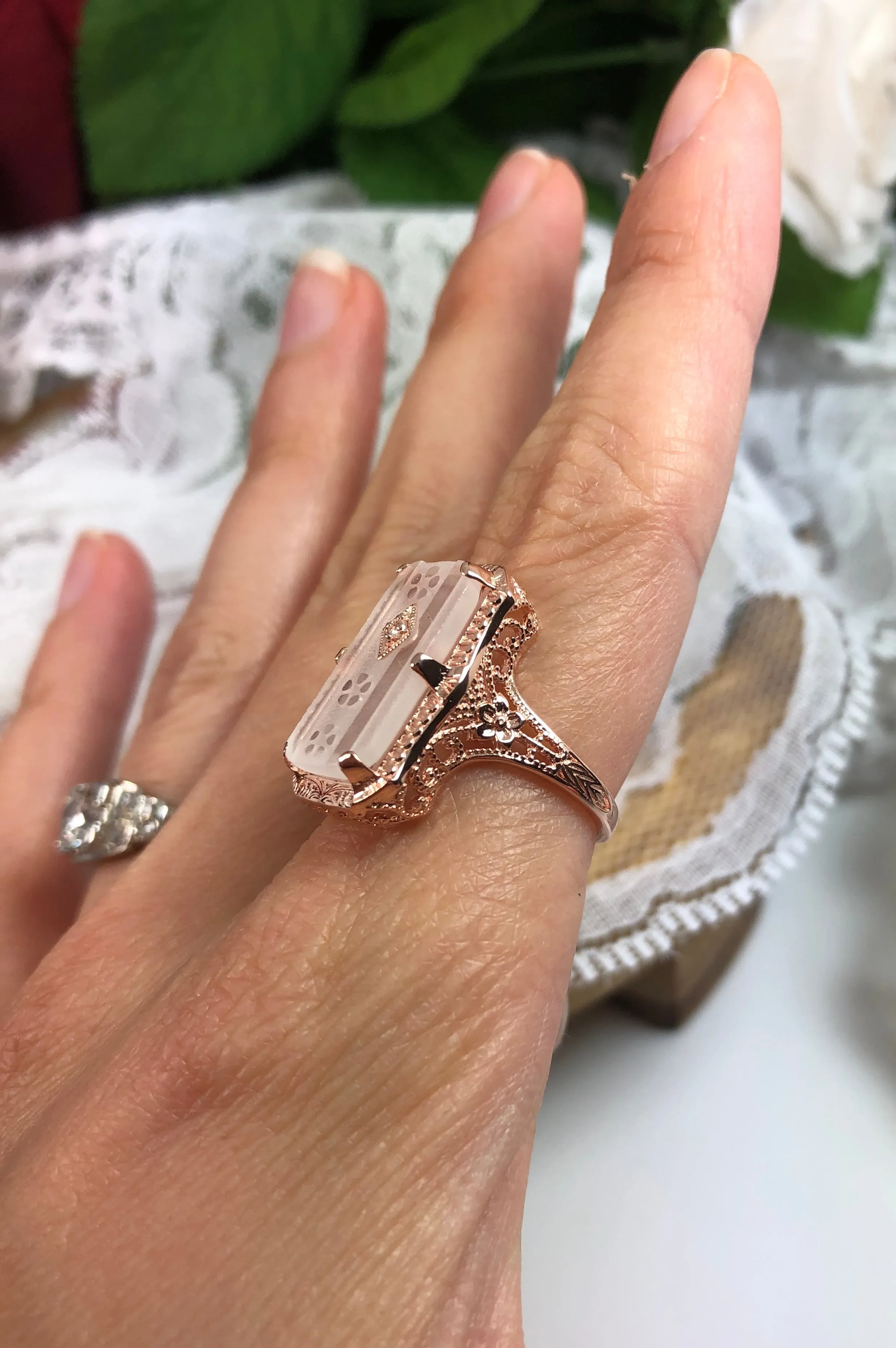 Art Deco Jewelry Set, Rose Gold over Sterling Silver, 1915's Era Vintage Style Jewelry #S232