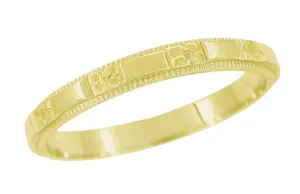 Art Deco Yellow Gold Carved Meadow Beauty Flowers Wedding Ring - 10K, 14K, or 18K