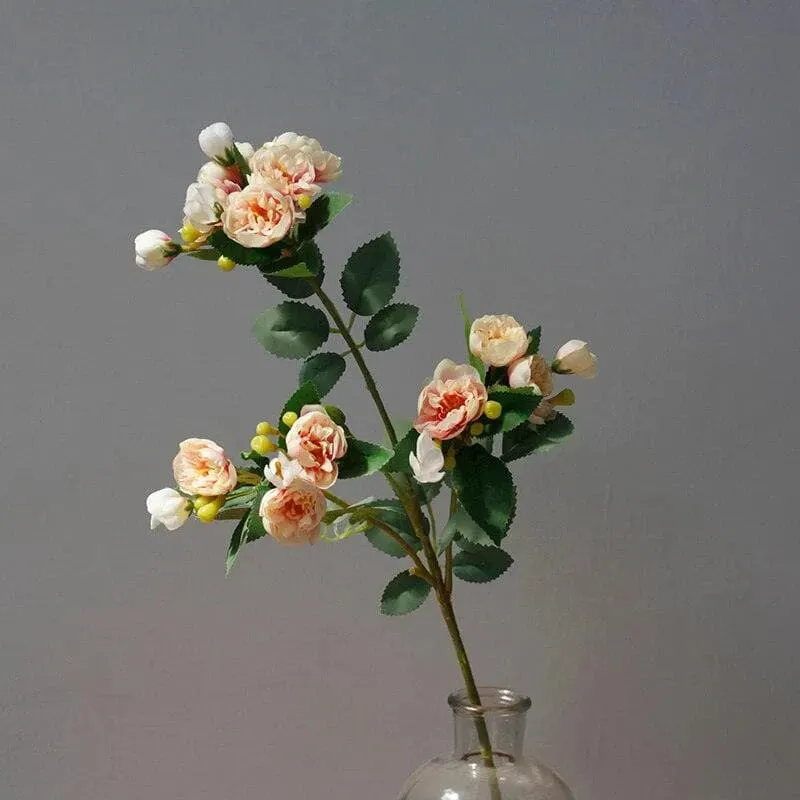 Artificial Peony Flowers and Leaves Stems - 2 pcs