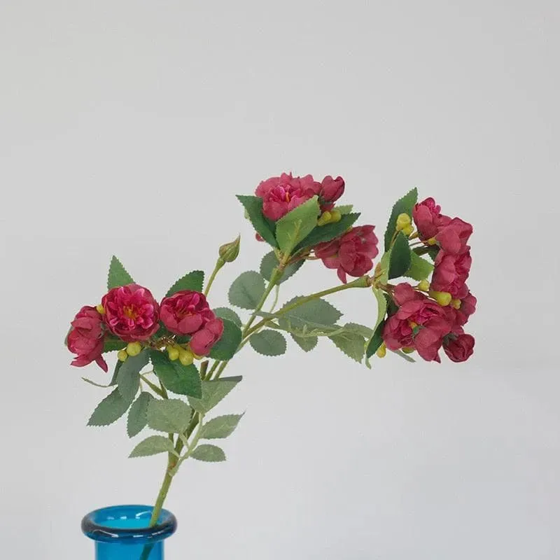 Artificial Peony Flowers and Leaves Stems - 2 pcs