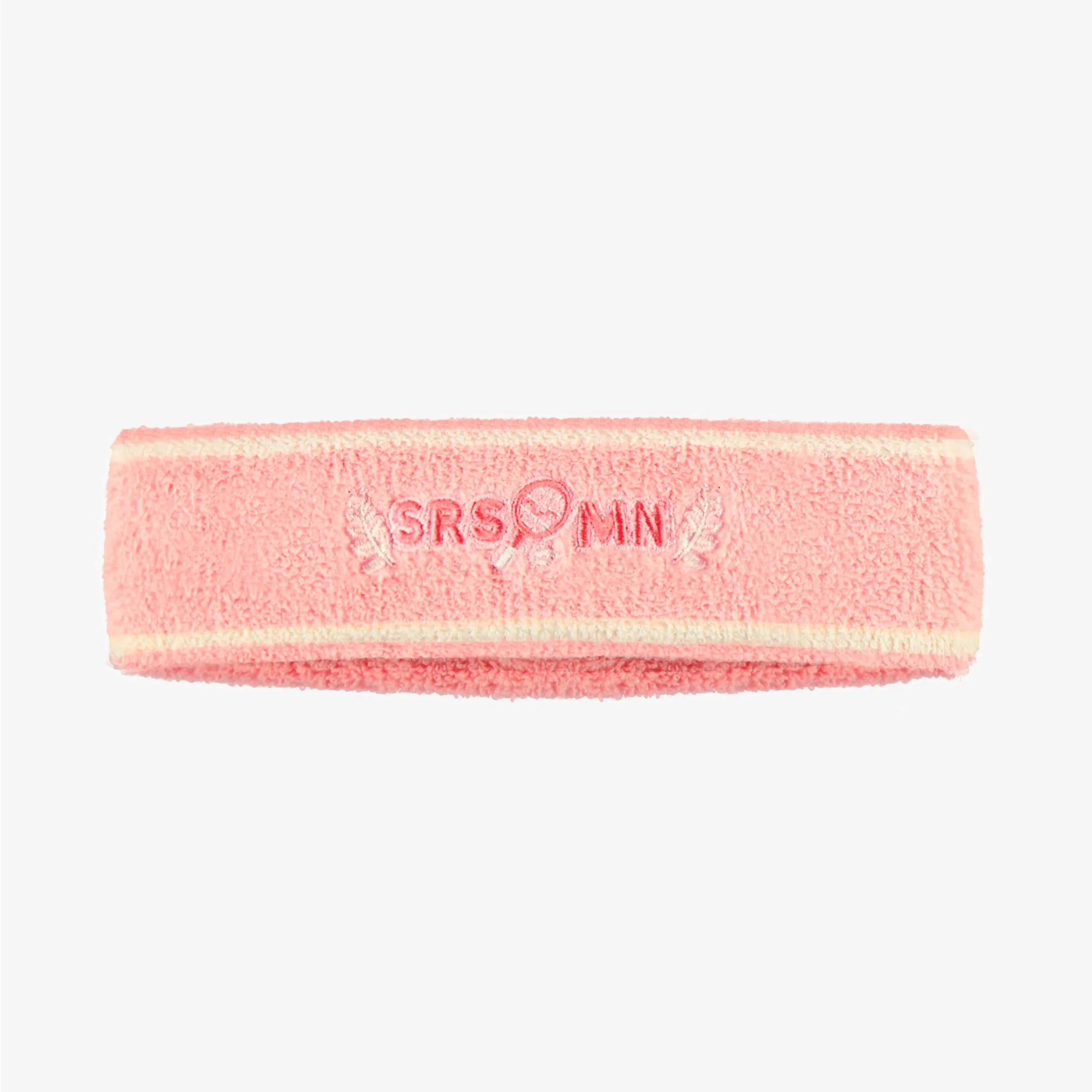 Bandeau sport rose en ratine extensible, enfant || Pink sport headband in stretch terry cloth with embroidery, child