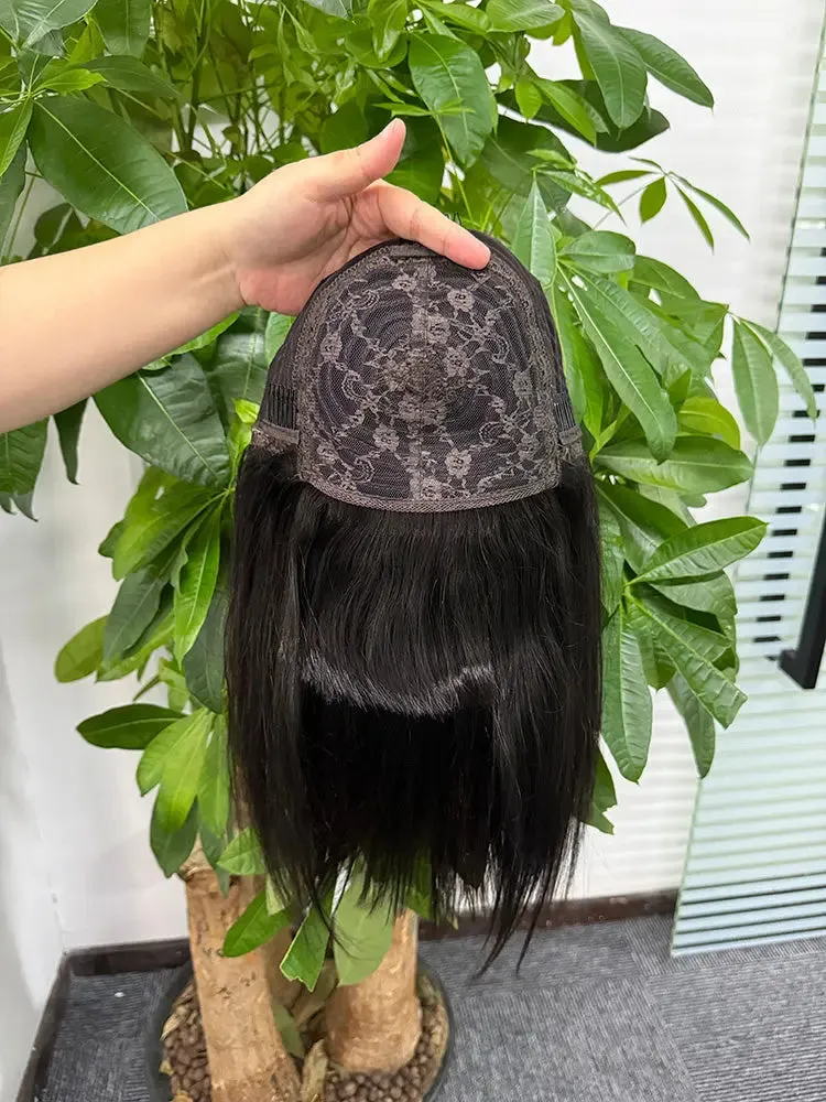Bangs Wig No Lace Straight Malaysian Hair 100% Real Human Hair Neat Silky No Lace Nature Color 1B