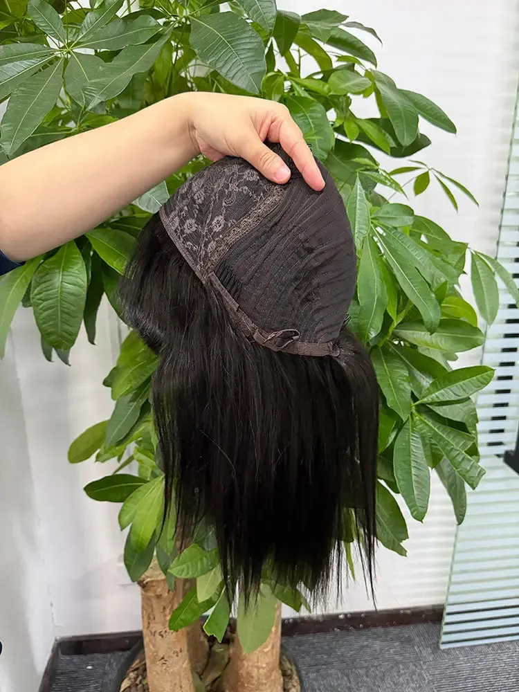 Bangs Wig No Lace Straight Malaysian Hair 100% Real Human Hair Neat Silky No Lace Nature Color 1B