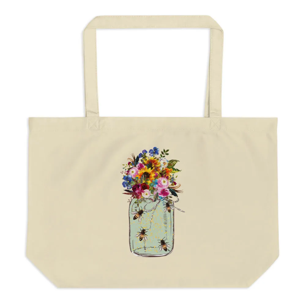 Bees in a Jar Large Organic Tote Bag