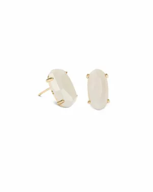 Betty Gold Stud Earrings In White Pearl