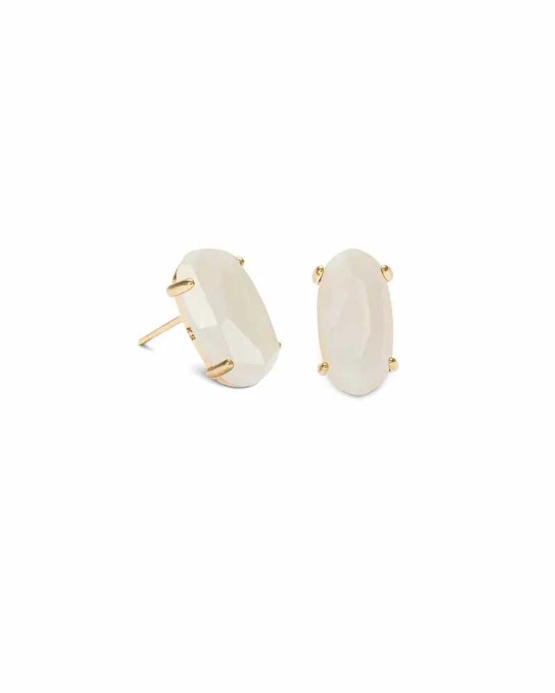Betty Gold Stud Earrings In White Pearl