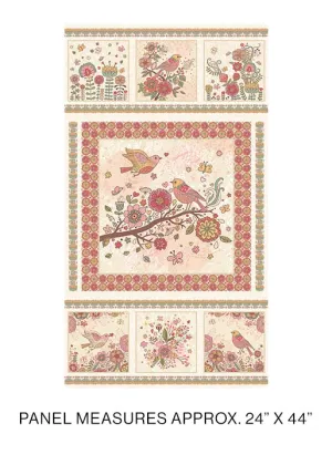 Bird Song Nature Watch Rose 24" Panel