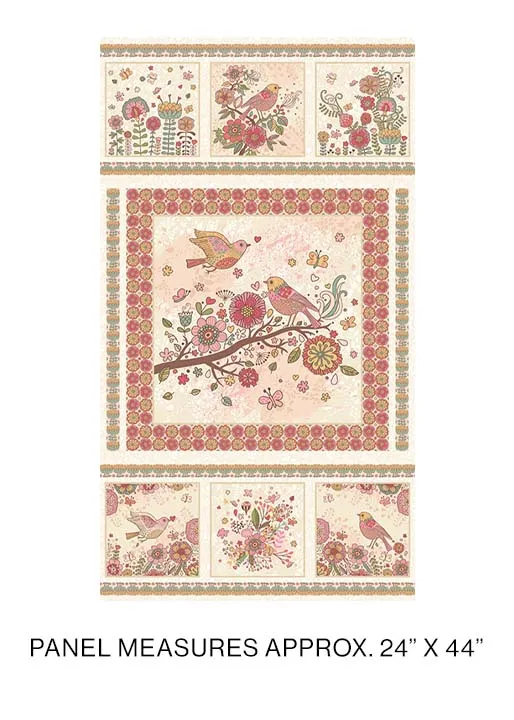 Bird Song Nature Watch Rose 24" Panel